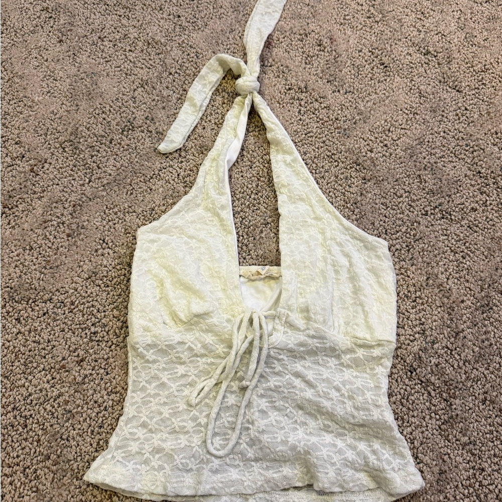 See You Monday White Lace Halter Top